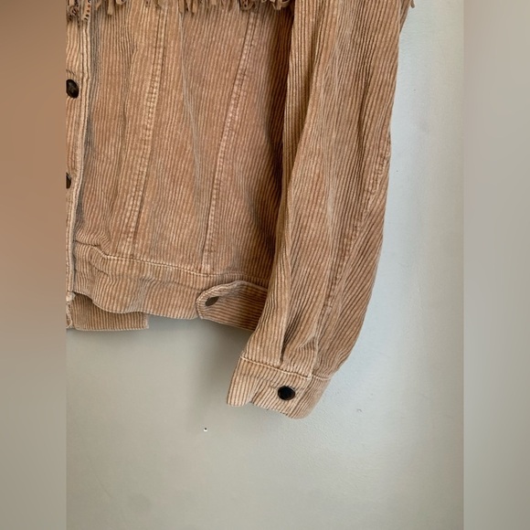POL tan Rough Fringe Corduroy Jacket studded coat distressed boho coastal - Picture 5 of 11